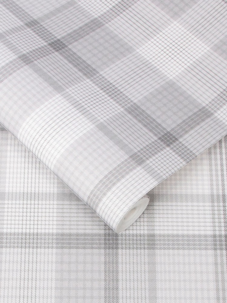 Graham & Brown Grey Heritage Plaid 10M Wallpaper - Image 2 of 3
