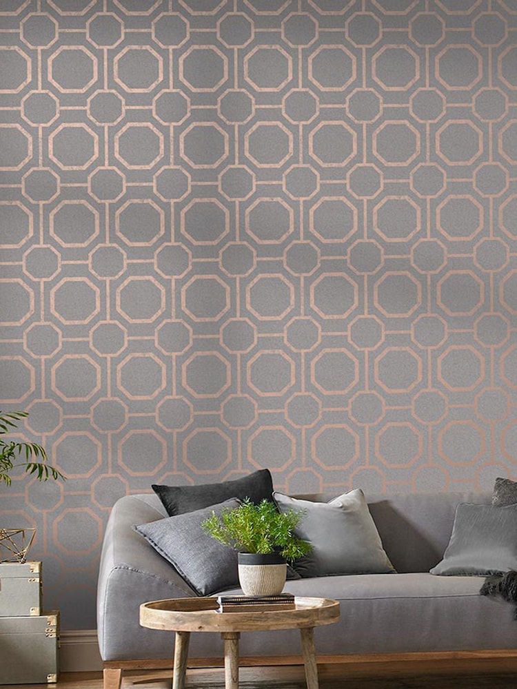 Graham & Brown Grey Sashiko Geo 10M Wallpaper - Image 1 of 3