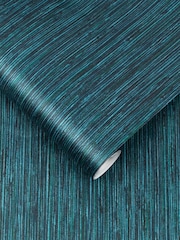 Graham & Brown Teal Blue Grasscloth Texture 10M Wallpaper - Image 2 of 3