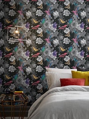 Graham & Brown Black Jardin Floral 10M Wallpaper - Image 1 of 3