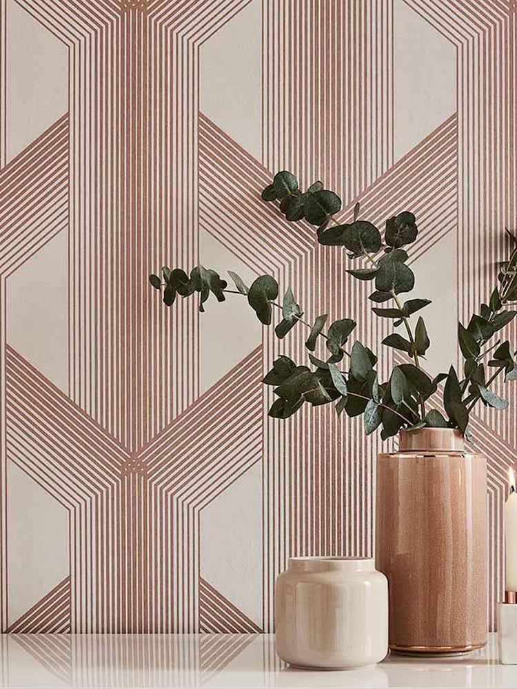 Graham & Brown White Lagom Geo Wallpaper - Image 1 of 3