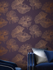 Graham & Brown Plum Purple Lotus Floral Wallpaper Sample - Image 1 of 3