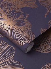Graham & Brown Plum Purple Lotus Floral Wallpaper Sample - Image 3 of 3