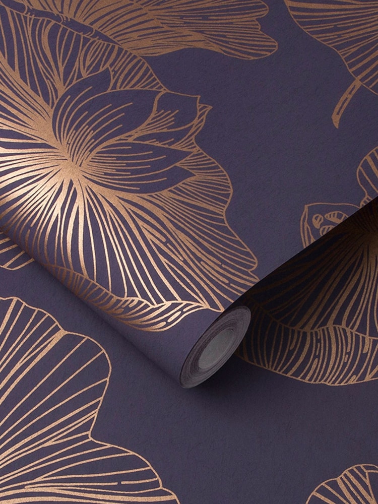 Graham & Brown Plum Purple Lotus Floral Wallpaper Sample - Image 3 of 3