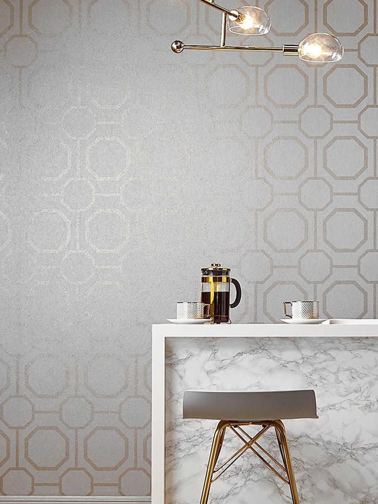 Graham & Brown Pearl White Sashiko Geo Wallpaper - Image 1 of 3