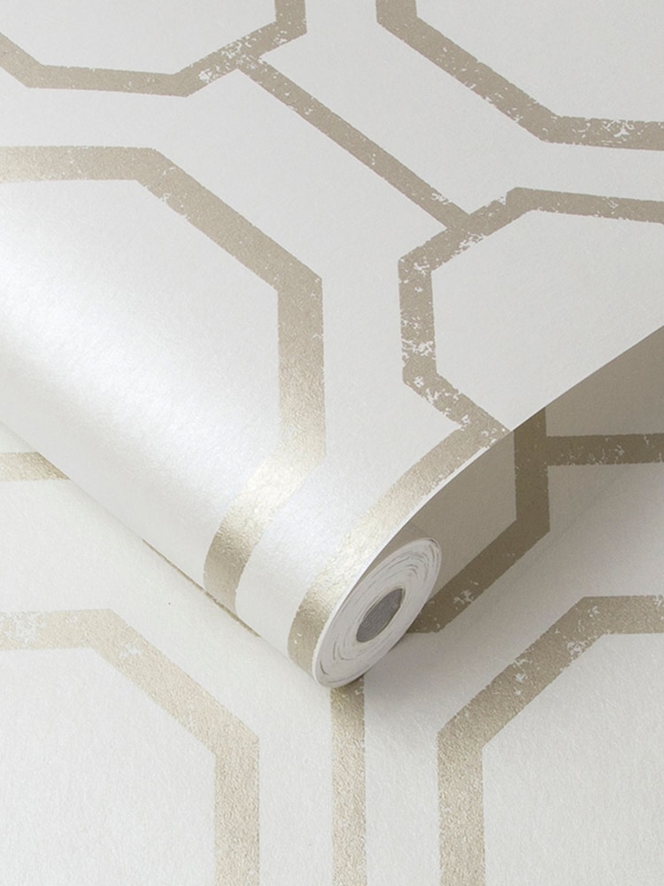 Graham & Brown Pearl White Sashiko Geo Wallpaper - Image 2 of 3