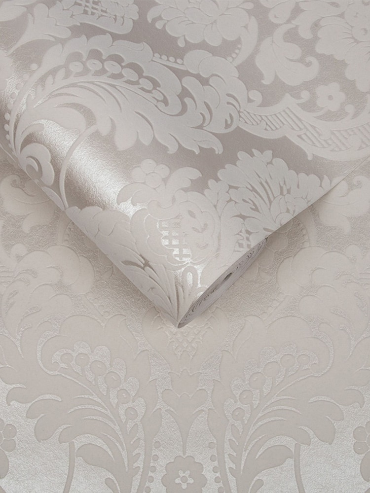 Graham & Brown White Gothic Damask Wallpaper Sample - Image 2 of 3