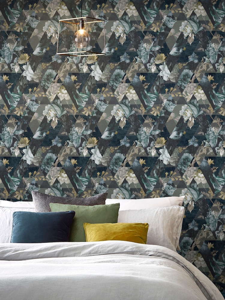 Graham & Brown Midnight Blue Timepiece Floral Wallpaper Sample - Image 1 of 3