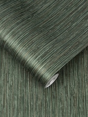 Graham & Brown Pine Green Grasscloth Texture Wallpaper Sample - Image 2 of 3