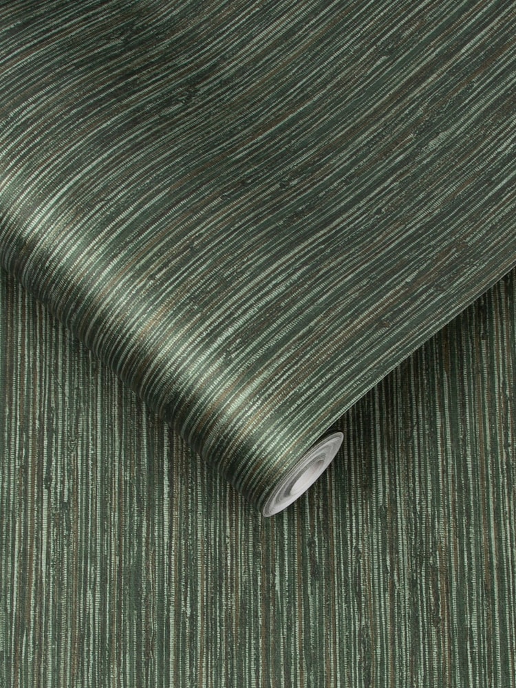 Graham & Brown Pine Green Grasscloth Texture Wallpaper Sample - Image 2 of 3