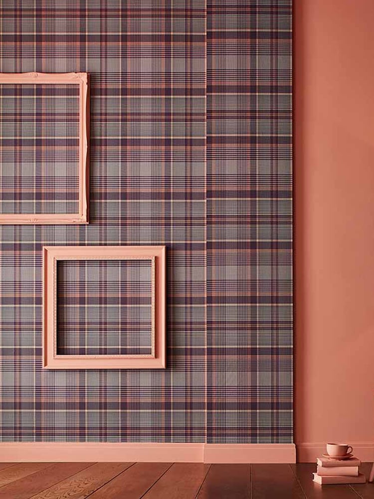 Graham & Brown Plum Purple Heritage Plaid Wallpaper Sample - Image 1 of 3