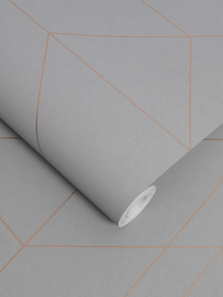 Graham & Brown Grey/Rose Gold Balance Geo Wallpaper Sample - Image 2 of 3