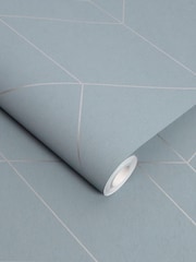 Graham & Brown Deep Sky Blue Balance Geo Wallpaper Sample - Image 2 of 3