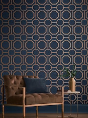 Graham & Brown Blue Sashiko Geo Wallpaper - Image 1 of 3