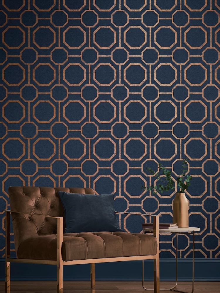 Graham & Brown Blue Sashiko Geo Wallpaper - Image 1 of 3