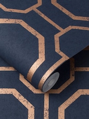 Graham & Brown Blue Sashiko Geo Wallpaper - Image 2 of 3