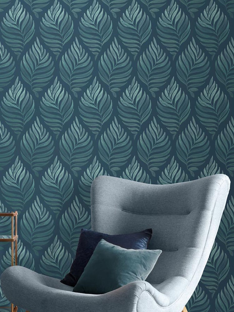 Graham & Brown Teal Blue Botanica Wallpaper - Image 1 of 3