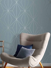 Graham & Brown Deep Sky Blue Harmony Geo Wallpaper - Image 1 of 3
