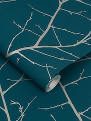 Graham & Brown Teal Blue Boreas Wallpaper Sample - Image 2 of 3