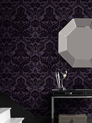 Graham & Brown Purple Gothic Damask Wallpaper Sample - Image 1 of 3