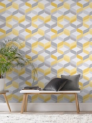 Graham & Brown Yellow Retro Wallpaper Sample - Image 1 of 3