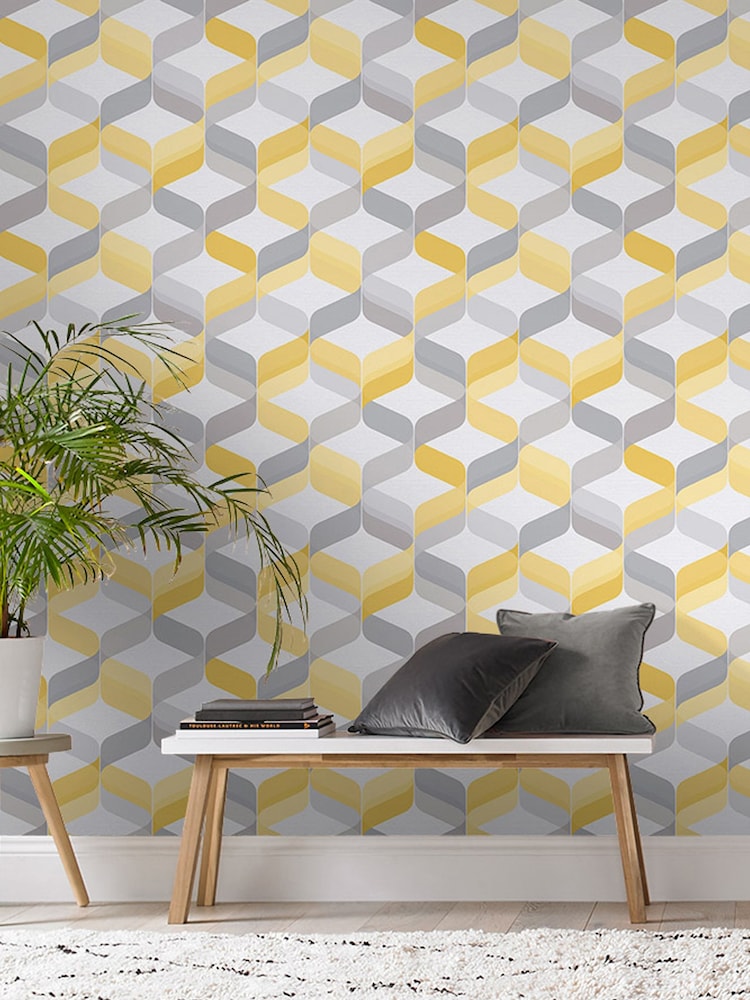 Graham & Brown Yellow Retro Wallpaper Sample - Image 1 of 3 Graham & Brown Yellow Retro Wallpaper Sample - Image 1 of 3