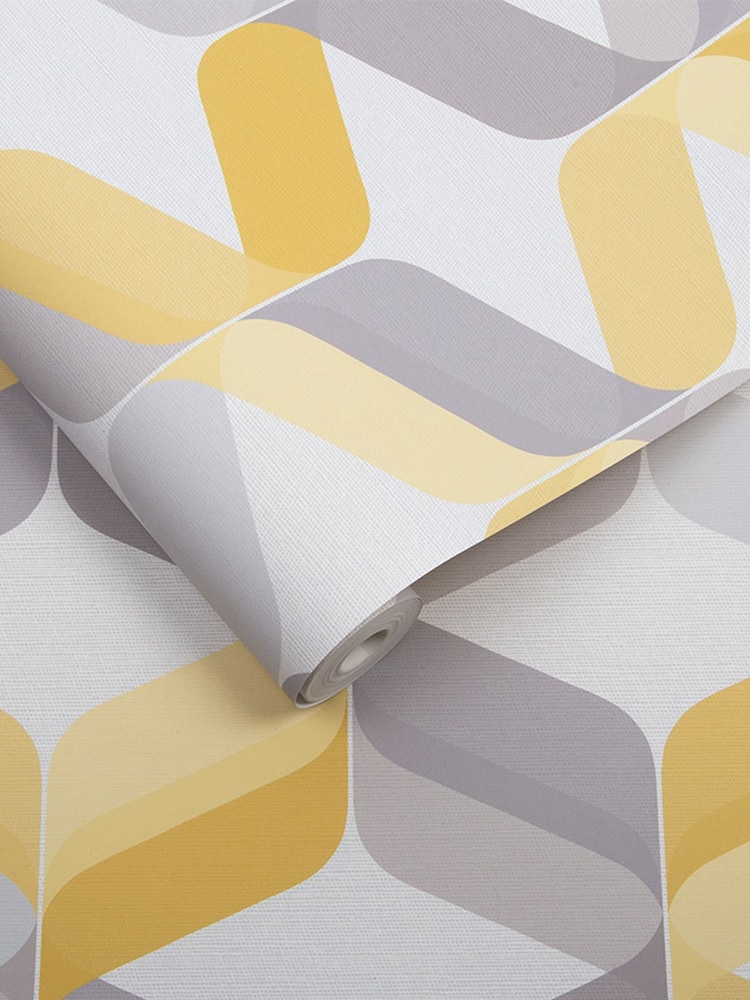 Graham & Brown Yellow Retro Wallpaper Sample - Image 2 of 3