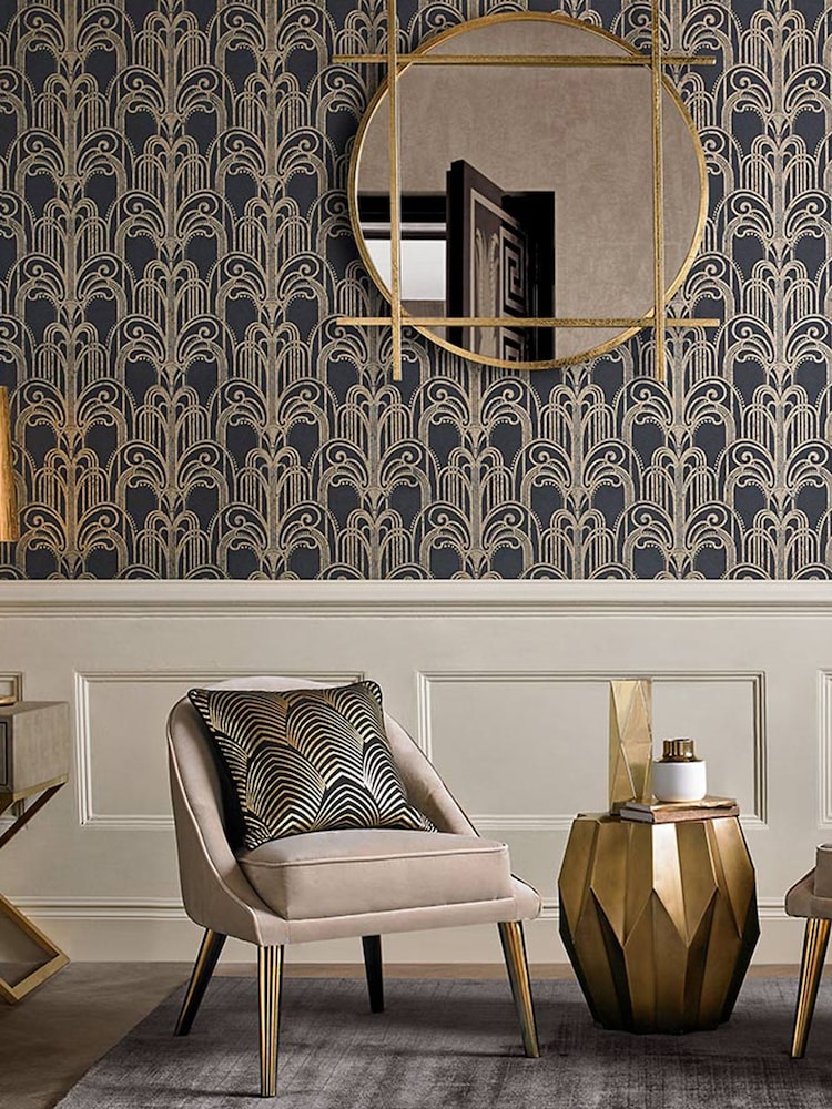 Graham & Brown Black/Gold Art Deco Wallpaper Sample - Image 1 of 3