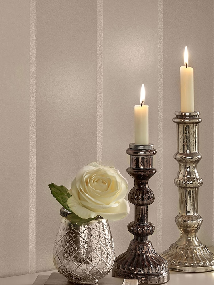 Graham & Brown Pearl White Baroque Bead Stripe Wallpaper Sample - Image 1 of 3