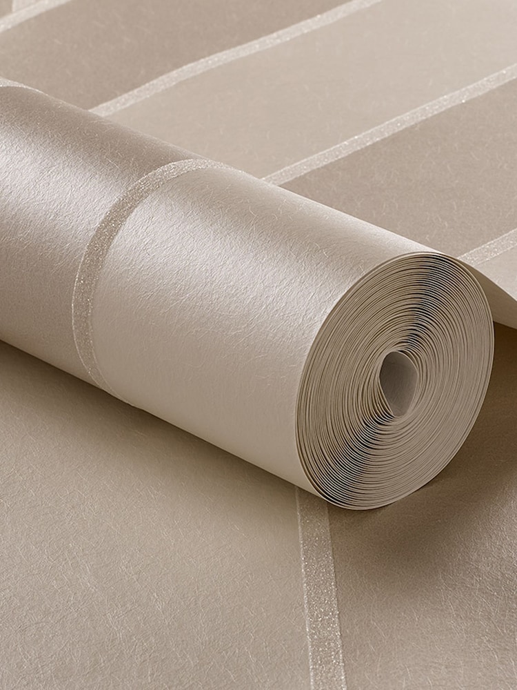 Graham & Brown Pearl White Baroque Bead Stripe Wallpaper Sample - Image 2 of 3