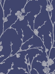 Graham & Brown Cobalt Blue Meiying Floral Wallpaper Sample - Image 3 of 3