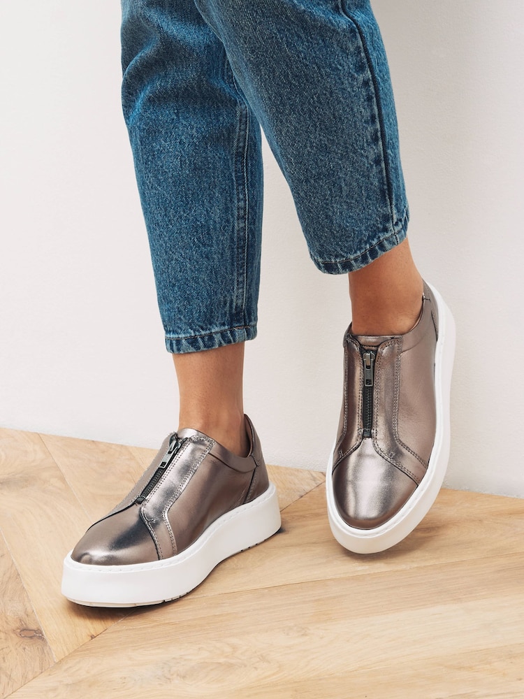 Pewter Silver Signature Forever Comfort® Leather Chunky Zip Trainers - Image 1 of 5