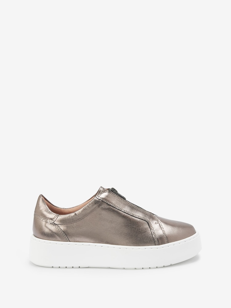Pewter Silver Signature Forever Comfort® Leather Chunky Zip Trainers - Image 2 of 5