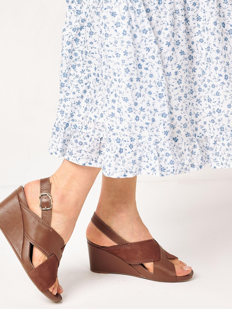 Tan Brown Regular/Wide Fit Forever Comfort® with Motionflex Crossover Wedges - Image 1 of 6 Tan Brown Regular/Wide Fit Forever Comfort® with Motionflex Crossover Wedges - Image 1 of 6