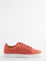Koralno roza - Usnjeni športni copati z vezalkami Signature Weave - Slika 1 iz 5