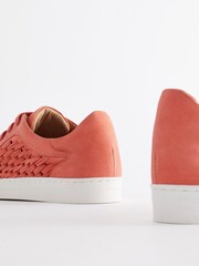 Koralno roza - Usnjeni športni copati z vezalkami Signature Weave - Slika 4 iz 5