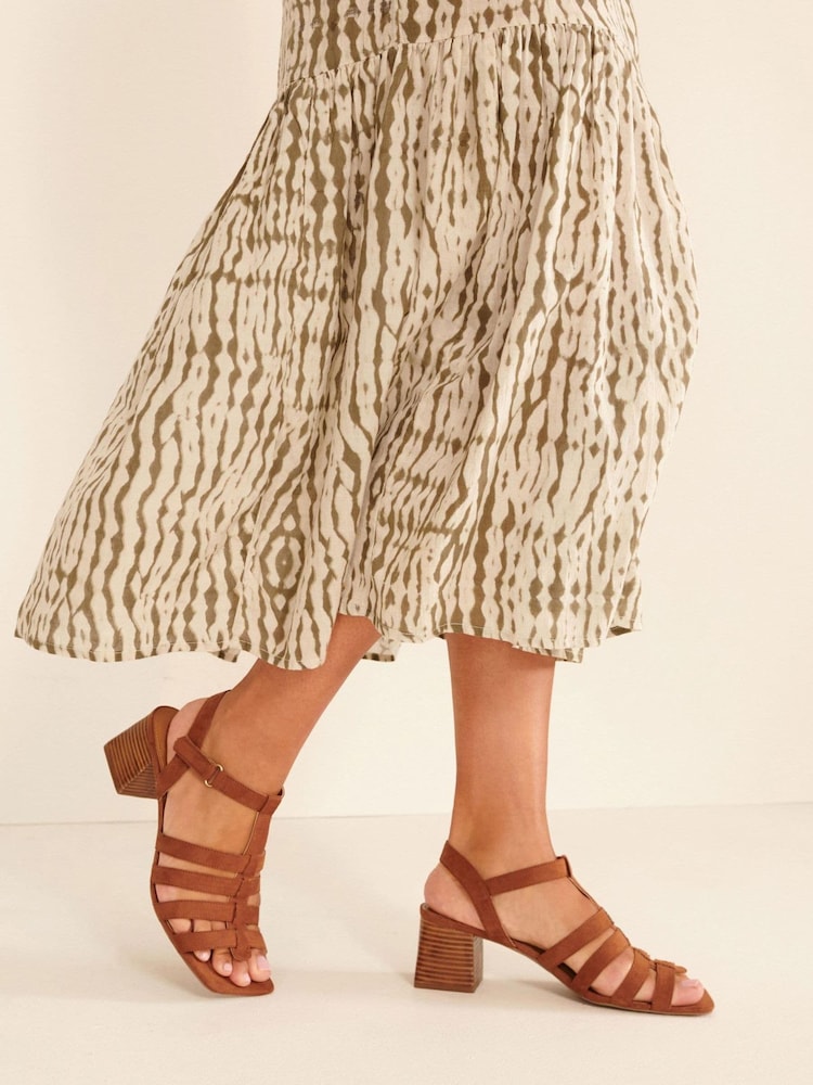 Tan Brown Regular/Wide Fit Forever Comfort® Gladiator Block Heel Sandals - Image 1 of 7