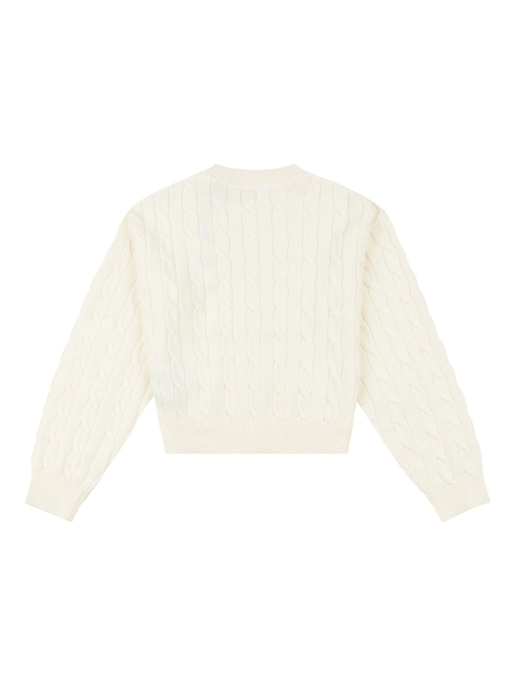 U.S. Polo Assn. Cream Girls Cable Knit Cardigan - Image 2 of 3