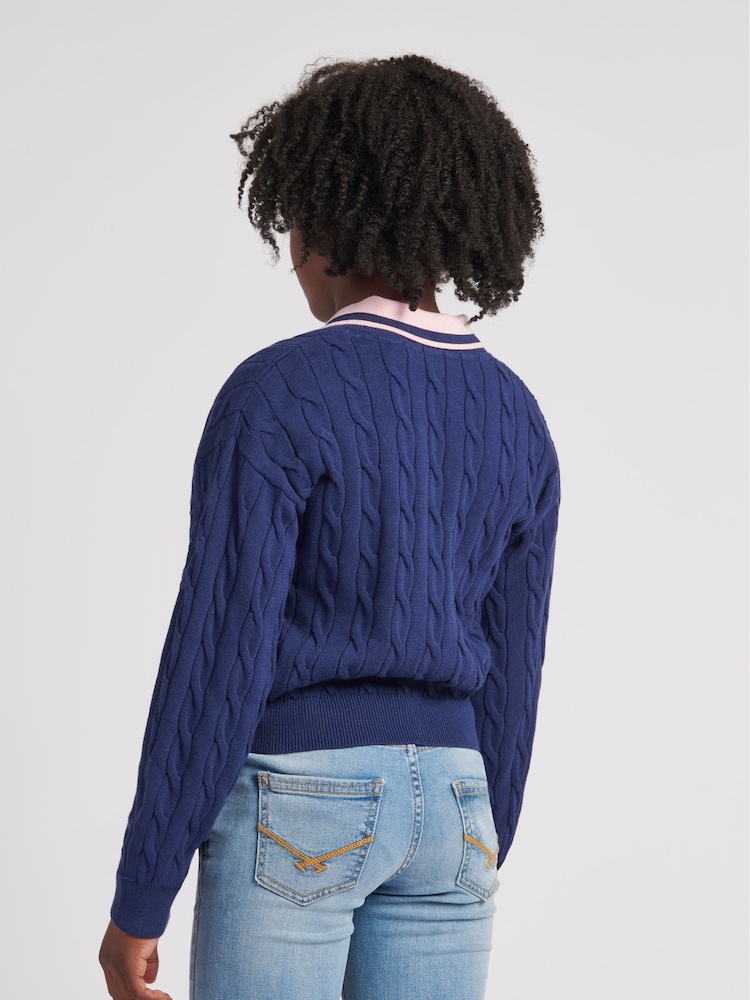 U.S. Polo Assn. Blue Girls Cable Knit Cardigan - Image 3 of 7