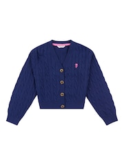 U.S. Polo Assn. Blue Girls Cable Knit Cardigan - Image 5 of 7