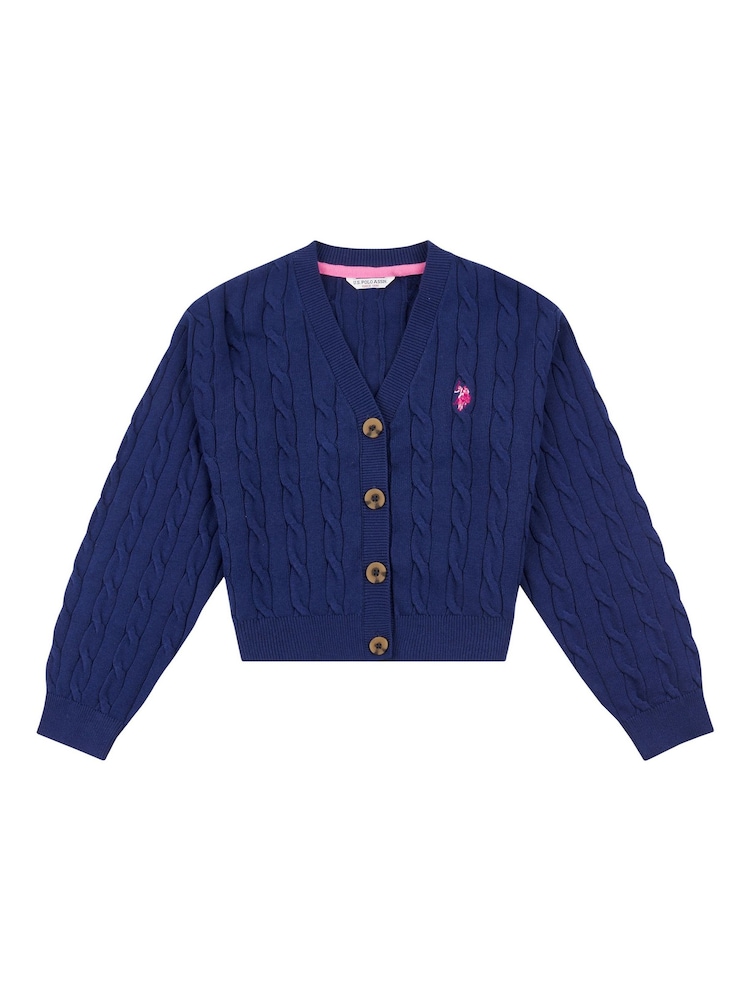 U.S. Polo Assn. Blue Girls Cable Knit Cardigan - Image 5 of 7