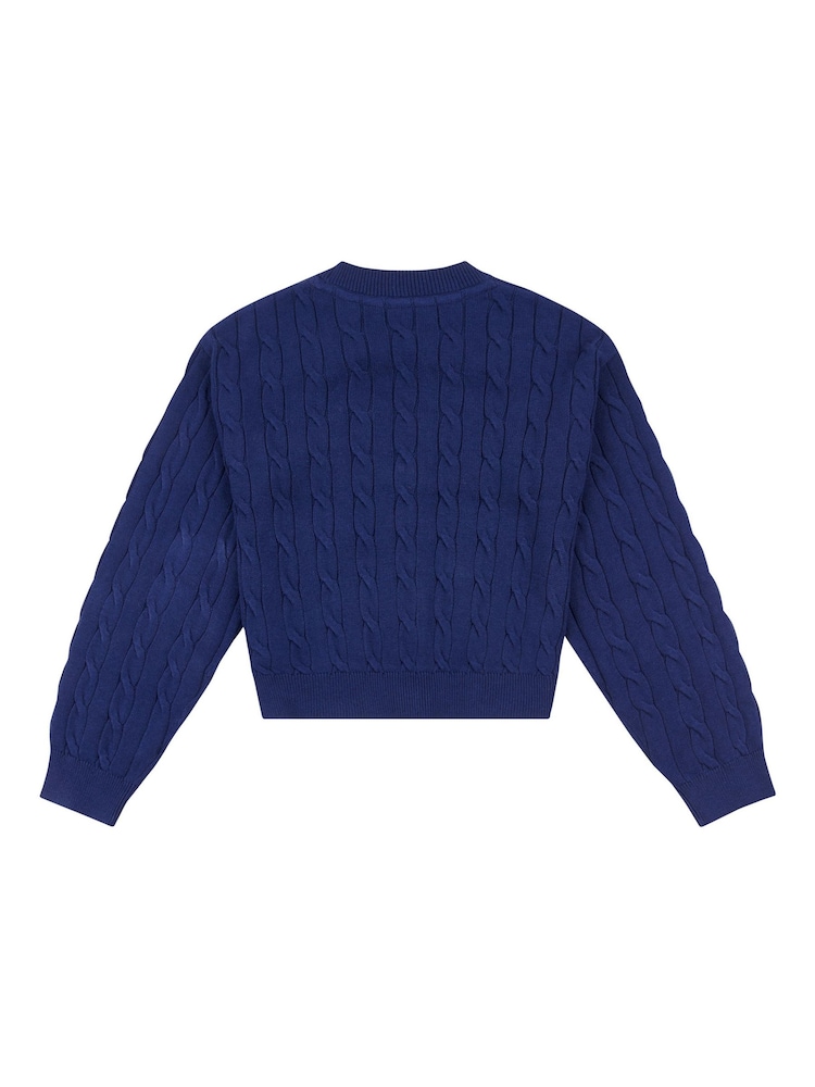U.S. Polo Assn. Blue Girls Cable Knit Cardigan - Image 6 of 7