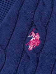 U.S. Polo Assn. Blue Girls Cable Knit Cardigan - Image 7 of 7