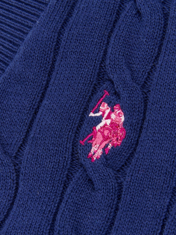 U.S. Polo Assn. Blue Girls Cable Knit Cardigan - Image 7 of 7