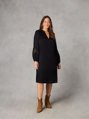 Live Unlimited Black Petite Crochet Trim Sleeve Dress - Image 1 of 4