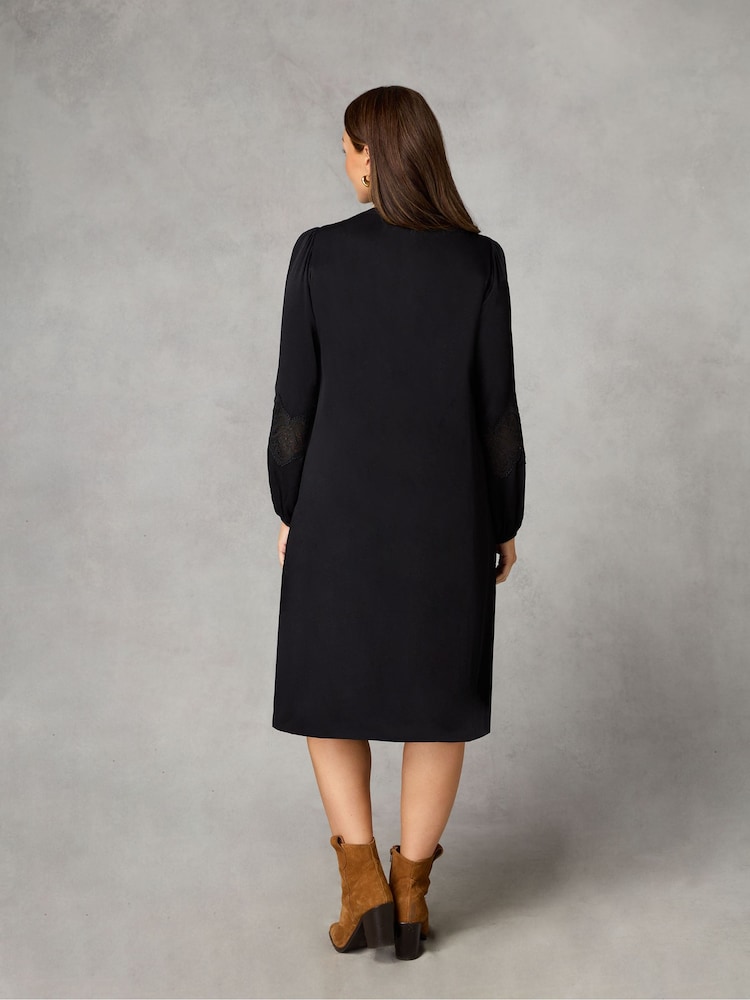 Live Unlimited Black Petite Crochet Trim Sleeve Dress - Image 2 of 4