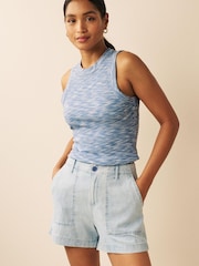 Spacedye Chambray Blue Ribbed Racer Tank Vest Top - Image 1 of 5