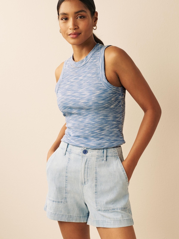 Spacedye Chambray Blue Ribbed Racer Tank Vest Top - Image 1 of 5