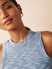 Spacedye Chambray Blue Ribbed Racer Tank Vest Top - Image 4 of 5