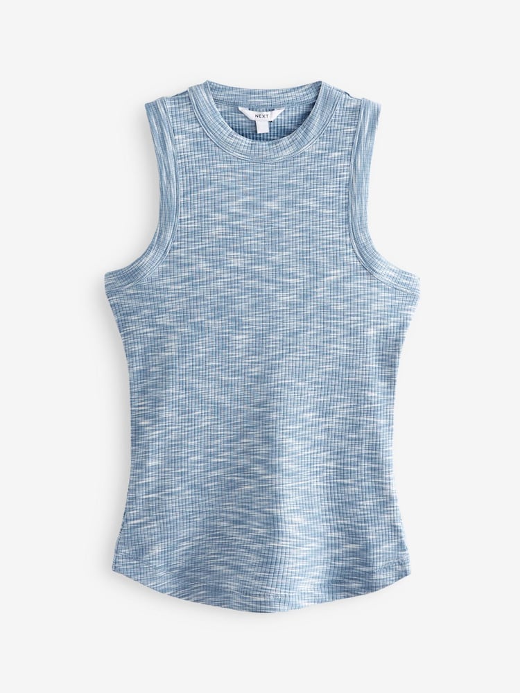 Spacedye Chambray Blue Ribbed Racer Tank Vest Top - Image 5 of 5